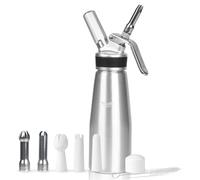 NATUREKIT Dispensador de crema batida casero, recipiente grande de 500 ml con 6 boquillas de decoración y cepillo de limpieza, sin fugas para postres, salsas