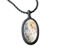 Naturel Turritella Agate Gemstone Thread Pendant Necklace Oval Shape With Leather Cord Chain Unique Fossil Handmade Jewelry Locket |LK_SGMP_0469