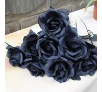 NatureMan 10 rosas artificiales, rosas negras, flores de seda falsas de un solo tallo, flores realistas para decoración de fiestas, ramo de boda, decoración de Halloween (color negro)