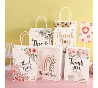 NatureMan 15 bolsas de regalo de agradecimiento con asas, 21 x 15 x 8 cm, bolsa de regalo de papel kraft con diseño de flores, bolsas de regalo de fiesta para boda, cumpleaños, ducha, Acción de