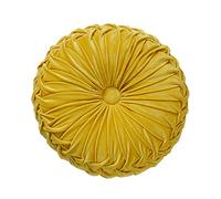 NatureMan Cojín redondo de terciopelo de color puro de 13.7 pulgadas, decoración del hogar, cojín redondo plisado, almohada de calabaza adecuada para decoración del hogar, cama y coche (amarillo)