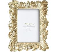 NatureMan Marco de fotos vintage de 4 x 6 pulgadas, con plumas doradas, marco de fotos antiguo para exhibición de escritorio y montaje en pared, decoración del hogar