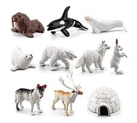 NatureMan Mini juguetes de animales árticos, 10 figuras de animales polares, incluye oso polar, sello de reno, lobo, conejo, zorro ártico, iglú para niños pequeños, regalo de cumpleaños
