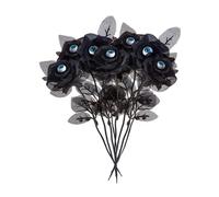 NatureMan Paquete de 10 rosas artificiales negras de Halloween con globos oculares, ramos de rosas de seda falsa para decoración de fiestas de Halloween, decoración del hogar y boda (negro)