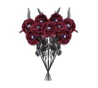 NatureMan Paquete de 10 rosas artificiales negras de Halloween con globos oculares, ramos de rosas de seda falsa para fiestas de Halloween, decoración del hogar, decoración de boda (rojo) 41 cm