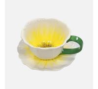 NatureMan Tazas y platillos de té de 10 onzas, taza de cerámica con forma de flor, juego de taza de café con leche y platillo, elegante juego de tazas para fiesta de té para mujeres, se puede utilizar