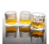 NatureMan Vasos de whisky de cristal, juego de 3 vasos giratorios antiguos, para beber bourbon, escocés, cócteles, coñac, tequila, vasos de bar transparentes