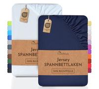 NatureMark 2 sábanas bajeras ajustables. De algodón. Calidad Ökotex Standard 100, 100 % algodón, 2er Pack 180x200 cm - 200x200 cm, Azul marino / Blanco