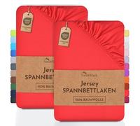 NatureMark 2 sábanas bajeras ajustables. De algodón. Calidad Ökotex Standard 100, 100 % algodón, 2er Pack 140x200 cm - 160x200 cm, Rojo