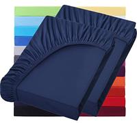 NatureMark Basic - Juego de 2 sábanas bajeras de 90 x 190 cm - 100 x 200 cm - 25 cm Puente - 100 x 200 cm - 100 % algodón, azul marino