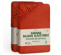NatureMark Juego de 2 sábanas bajeras ajustables para niños, 100% algodón, para cuna y cuna, 70 x 140 cm, rojo óxido