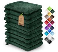 NatureMark Pack de 10 Guantes de Baño de Rizo 100% algodón - Suaves y Resistentes, Ideales para el Cuidado Diario y para Invitados - Verde Oscuro, 15x21 cm