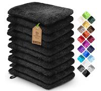 NatureMark Pack de 10 Guantes de Baño de Rizo 100% algodón - Suaves y Resistentes, Ideales para el Cuidado Diario y para Invitados - Negro, 15x21 cm