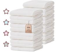 NatureMark Paquete de 20 muselinas para bebé - 100% algodón - Muselinas Premium, paños Multiusos, gasas, Mantas de arrullo, cambiadores y paños para el Cuidado, 70x70 cm, Blanco