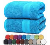 NatureMark Premium Toallas de baño 100% algodón, Suaves, duraderas, con asa para Colgar - Pack de 2, 100x150cm, Color Turquesa