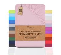 NatureMark Sábana bajera ajustable básica para cama con somier y cama de agua, 200 x 220 cm, altura de 40 cm, sábana bajera ajustable de 200 x 220 cm, 100% algodón, color rosa