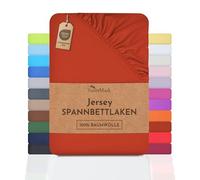 NatureMark Sábana Bajera Ajustable de Jersey, 100% algodón en Muchos tamaños y Colores, 120 x 200 cm, Rojo de óxido
