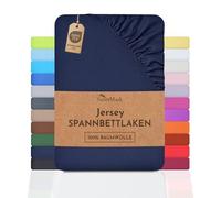 NatureMark Sábana Bajera Ajustable de Jersey, 100% algodón en Muchos tamaños y Colores, 140 x 200 cm - 160 x 200 cm, Azul Marino