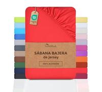 NatureMark Sábana Bajera Ajustable de Jersey, 100% algodón en Muchos tamaños y Colores, 140 x 200 cm - 160 x 200 cm, Rojo
