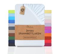 NatureMark Sábana Bajera Ajustable de Jersey, 100% algodón en Muchos tamaños y Colores, 180 x 200 cm - 200 x 200 cm, Blanco