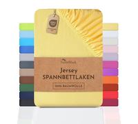 NatureMark Sábana Bajera Ajustable de Jersey, 100% algodón en Muchos tamaños y Colores, 200 x 220 cm + 40 Steg, Amarillo