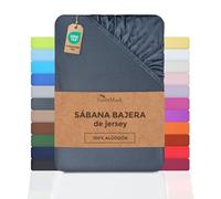 NatureMark Sábana Bajera Ajustable de Jersey, 100% algodón en Muchos tamaños y Colores, 90 x 200 cm - 100 x 200 cm, Gris Antracita