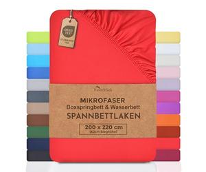 NatureMark Sábana bajera ajustable de microfibra para cama con somier y cama de agua, 200 x 220 cm, 40 cm de altura, 200 x 220 cm, 100% poliéster, color rojo