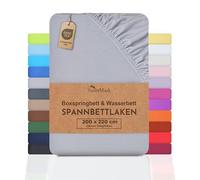 NatureMark Sábana bajera básica para cama con somier y cama de agua, 200 x 220 cm, altura de 40 cm, sábana bajera ajustable de 200 x 220 cm, 100% algodón, color plateado/gris claro