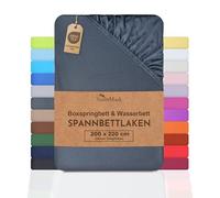 NatureMark Sábana bajera básica para cama con somier y cama de agua, 200 x 220 cm, altura de 40 cm, sábana bajera ajustable de 200 x 220 cm, 100% algodón, color antracita/gris oscuro