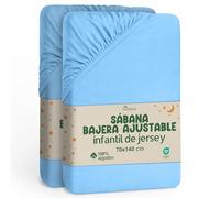 NatureMark Sábanas bajeras para niños, 70 x 140 cm, 100 % algodón, para cuna y cama infantil, color azul claro