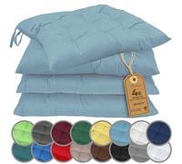 NatureMark Set de 4 Cojines para Sillas con Lazos 40x40 cm - Cojín de Asiento Relleno para Cocina, Jardín y Terraza - Color Azul Claro