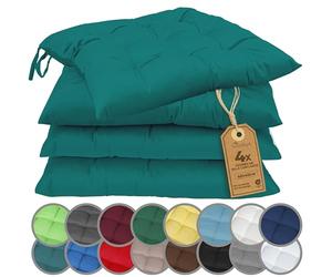 NatureMark Set de 4 Cojines para Sillas con Lazos 40x40 cm - Cojín de Asiento Relleno para Cocina, Jardín y Terraza - Color Petróleo