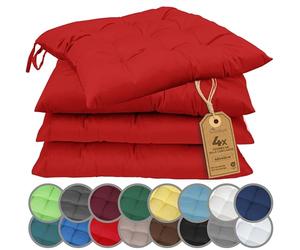 NatureMark Set de 4 Cojines para Sillas con Lazos 40x40 cm - Cojín de Asiento Relleno para Cocina, Jardín y Terraza - Color Rojo