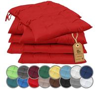 NatureMark Set de 8 Cojines para Sillas con Lazos 40x40 cm - Cojín de Asiento Relleno para Cocina, Jardín y Terraza - Color Rojo
