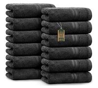 NatureMark Toallas de Invitado - Pack de 12 (30x50 cm), 100% Algodón, Certificación Oeko-Tex, Suaves, absorbentes y fáciles de cuidar - para baño, Invitados y SPA - Color Negro