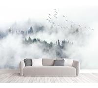 Naturempress Papel Pintado Pared 3D Papel Tapiz 250X175（Ancho X Altura） Bosque De Pinos Zen Nubes Aves Fotomurales 3D Tv Fondo Pared Dormitorio Murales Papel Tapiz Moderno