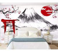 Naturempress Papel Pintado Pared 3D Papel Tapiz 310X250（Ancho X Altura） Japón Monte Fuji Cerezo En Flor Tinta Y Aguada Fotomurales 3D Tv Fondo Pared Dormitorio Murales Papel Tapiz Moderno