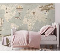 Naturempress Papel Pintado Pared 3D Papel Tapiz 400X255（Ancho X Altura） Vintage Cartoon Animales Mapa Del Mundo Fotomurales 3D Tv Fondo Pared Dormitorio Murales Papel Tapiz Moderno