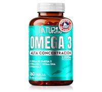 NATURENEA® Omega 3 capsulas 2000mg de Aceite de Pescado Salvaje FOS Sin GMO | 360 Perlas de Alta Concentración | 1200mg de Ácido Grasos Omega 3 epa y dha | Salud Cerebral, Visión, Corazón, Colesterol