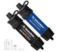 NatureNova - Mini filtro de agua portátil de emergencia, sistema de filtración de agua, senderismo, camping, pajilla, equipo de supervivencia, preparación para emergencias (azul/negro, paquete de 2