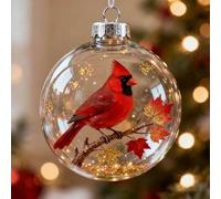 Nature's Birds Crystal Glass Ornament Gift Set, Cardinal Bird Glass Christmas Tree Ornaments for Xmas Tree Memorial Gifts, for Room Decor, Clear Plastic Christmas Balls (D-1)