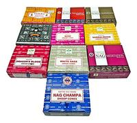 Nature's Spirit Satya Nag Champa Golden Vijayshree Goloka conos de incienso x 10 (10 paquetes) Incienso de grado premium