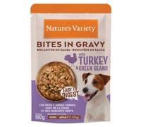Nature's Variety Bites in Gravy Mini - Trozos en salsa para perros de raza pequeña - Pavo y judías verdes - Cantidad: 12 x 100 g