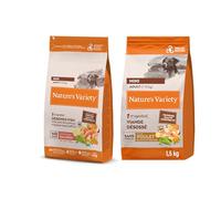 Nature's Variety No Grain Pienso para Perros Adultos con Mini con Pollo - 1,5kg + Nature's Variety No Grain Pienso para Perros Adultos con Mini con Salmón Noruego - 1,5kg