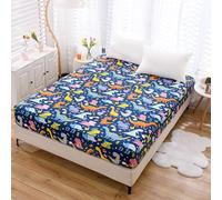 NATURETY Sábana Bajera Suave con Bolsillo Profundo, sábanas Gruesas con Estampado de Dinosaurios para Adolescentes (Azul Marino (Dinosaurio), tamaño Individual)