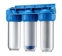 Naturewater NW-BR10B4 Filtro de agua 3-etapas 20.67mm (1/2") cartucho PP Ø60 mm, filtro con soporte de pared, con llave, filtración de sedimentos, carbón activado en bloque y en granulado