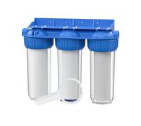 Naturewater NW-BR10B4 Filtro de agua 3-etapas 26.16mm (3/4") cartucho PP Ø60 mm, filtro con soporte de pared, con llave, filtración de sedimentos, carbón activado en bloque y en granulado