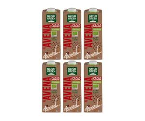 NaturGreen - Bebida Vegetal Avena Cacao BIO, Ingredientes de Agricultura Ecológica, Sin Lactosa, Sin Azúcares Añadidos - Pack 6 Unidades de1 L