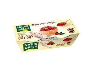 NaturGreen - Crema de Arroz y Frutos Rojos, Postre Ecológico, Con Azúcar de Caña, 100% Bio, Sin Lactosa - 2 x 125g, Pack 6 unidades