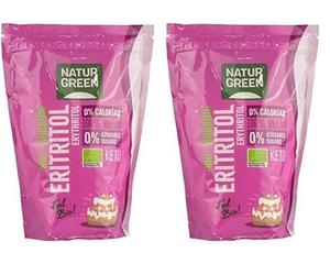 NaturGreen - Eritritol BIO, Edulcorante Natural, Orgánico, Ecológico, Sustutivo del Azúcar, 0% Calorías, Vegano, Keto, Bajo Índice Glucémico - 1 Kg (Paquete de 2)